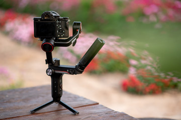 Camera for filming movies and advertisements in the flower garden