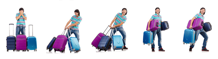 Travel vacation concept with luggage on white