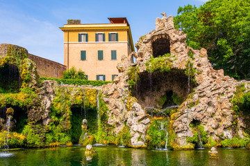 Rome, Vatican City, Italy - Eagle Fountain - Fontana dell’Aquilone - and the Mater Ecclesiae Monastery - within the Vatican Gardens in the Vatican City State
