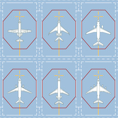 seamless pattern with passenger airplanes on the parking apron