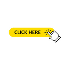 Click here button with hand pointer clicking. Vector illustration.
