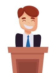 Man cartoon on podium of usa happy presidents day vector design