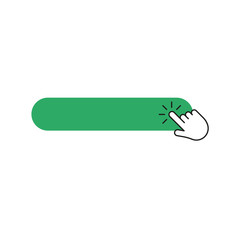 Click here button with hand pointer clicking. Vector illustration.