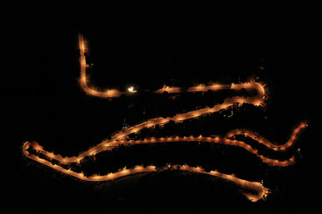 A Road At Night Time From Above