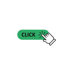 Click here button with hand pointer clicking. Vector illustration.