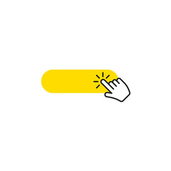 Click here button with hand pointer clicking. Vector illustration.