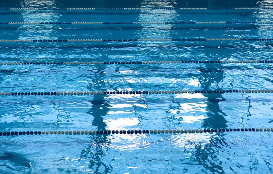 Blue Swimming Pool With Lanes.