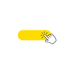 Click here button with hand pointer clicking. Vector illustration.