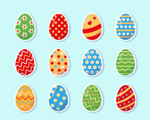 Set of colorful easter eggs stickers.