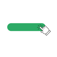 Click here button with hand pointer clicking. Vector illustration.