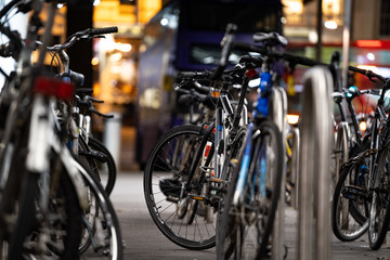 Fototapeta na wymiar bicycles in rack at night