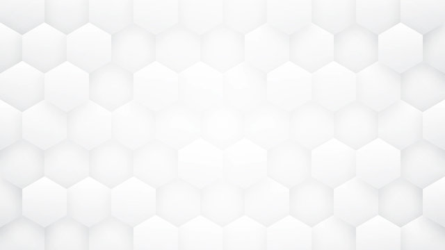 White 3D Hexagon Pattern High Technology Abstract Minimalist Background. Conceptual Sci-Fi Tech Hexagonal Blocks Structure Minimalism Art Light Wallpaper. Clear Blank Subtle Textured Banner Backdrop