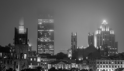 montreal at night with mist