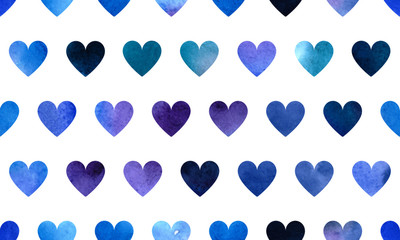 Happy Valentines Day. Watercolor seamless pattern with blue and violet hearts. Vector wallpaper for romantic holidays.