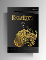 Cover design for book, magazine, poster. Gold and black graphic elements are hand-drawn. Vector 10 EPS.