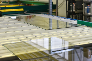 Glass panes in glass cutting factory