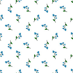 Seamless pattern with charmed blue flowers forget-me-not for fabric, textile, clothes, tablecloth and other things. Vector image.
