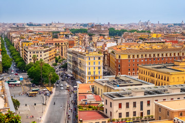 Fototapeta na wymiar Rome, Italy - Panoramic view of the Rome city center seen from the Vatican Hill of the Vatican City State