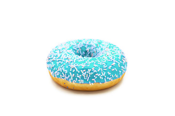 Donut with colorful sprinkles isolated on white background. 