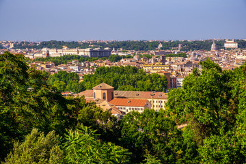 Fototapeta na wymiar Rome, Italy - Panoramic view of the Rome city center seen from the Janiculum Hill - Gianicolo - within the Trastevere district of Rome