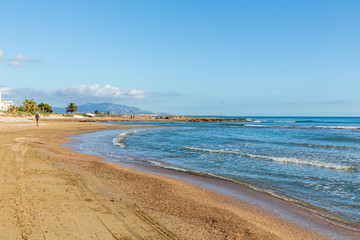 Long sandy beach at the Mediterranean sea