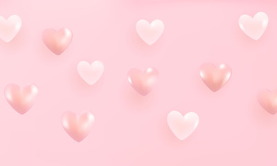 Soft sweet hearts flying on pink background.