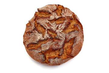 Freshly baked rustic rye bread, isolated on white background