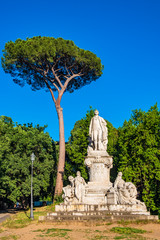 Rome, Italy - Wolfgang Goethe monument by Valentino Casali at the Piazza di Siena square within the...