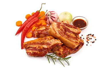 Raw strip loin for bbq, isolated on white background