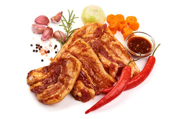 Marinated pork steak ready for cooking, Meat for BBQ, isolated on white background