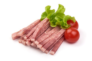 Chopped boiled ham, isolated on white background