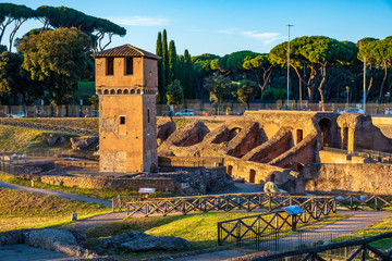 Rome, Italy - Archeological site, ruins remaining of the ancient roman arena Circus Maximus - Circo Massimo