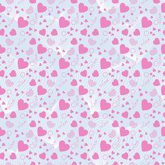 Pink hearts vector seamless pattern. Abstract backdrop. Greeting card background. Heart vector background. Valentine pattern. Heart love sign illustration.