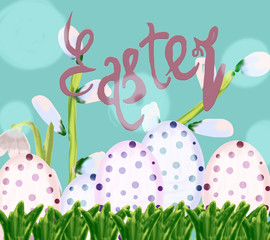 Easter bunnies and easter eggs.  illustration