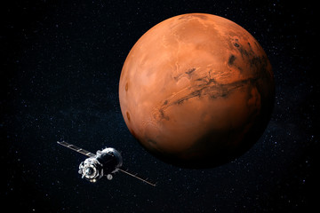 Verkenning van Mars, de rode planeet van het zonnestelsel in de ruimte. Deze afbeeldingselementen geleverd door NASA.