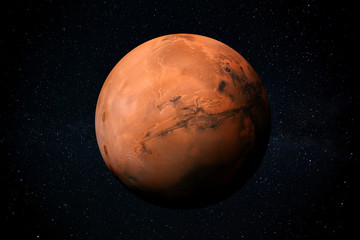 Verkenning van Mars, de rode planeet van het zonnestelsel in de ruimte. Deze afbeeldingselementen geleverd door NASA.