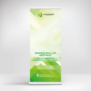 Geometric design, banner for advertising, mobile stand roll-up, green background vector