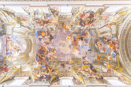 Picturesque painted ceiling of church of St. Ignatius of Loyola at Campus Martius