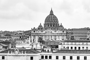 Fototapeta na wymiar Vatican City with St. Peter's Basilica. Panoramic skyline view from Castel Sant'Angelo, Rome, Italy