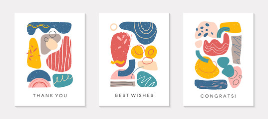 Fototapeta premium Set of creative universal artistic cards.Modern vector illustrations with hand drawn organic shapes and textures.Trendy contemporary design for prints,flyers,banners,brochures,invitations,covers.
