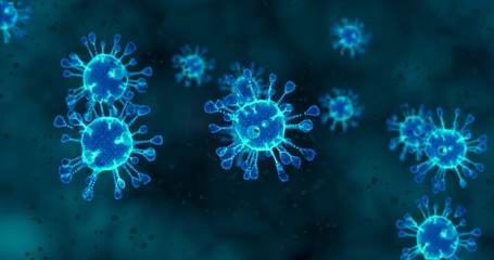 Coronavirus cells. Animation group of viruses that cause respiratory infections. 3D rendering, 3D illustration