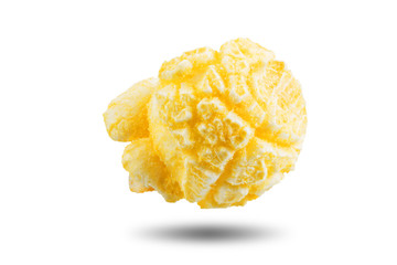 Salt cheese popcorn on a white isolated background