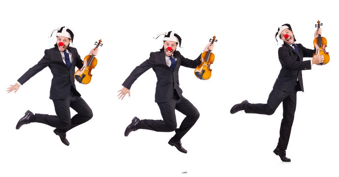 Funny clown businessman isolated on the white background