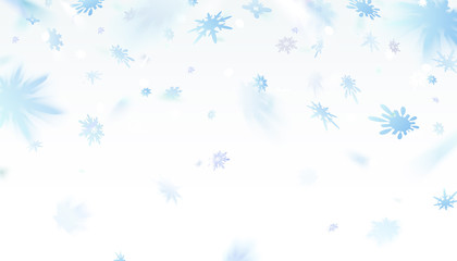 Snowflakes falling flying on light background.
