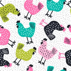 Foto op Aluminium Seamless pattern with hens and hand drawn elements reative baby texture © color885