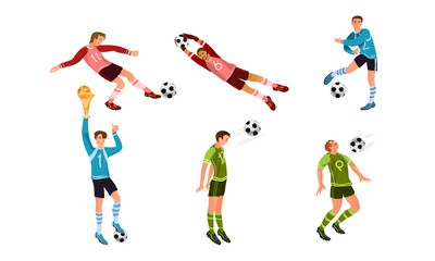 Fototapeta na wymiar Young boys football players playing football winning championship vector illustration
