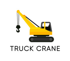 Truck Crane icon vector illustration isolated in white background. Industry Vehicle in flat style.