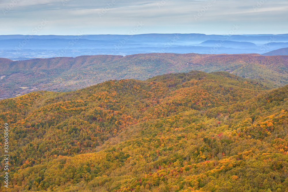 Wall mural View from the summit of Sharp Top mountain (part of the Peaks of Otter), located in the Blue Ridge mountains near Bedford, Virginia