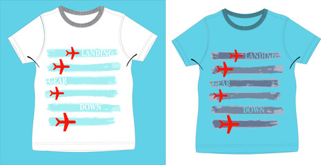 boy t-shirt design airplane graphic blue white