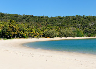 Fototapeta na wymiar The Wonderful White Sand Fishermen's Beach Contrasting With The Turquoise Ocean On Tropical Great Keppel Island Queensland Australia